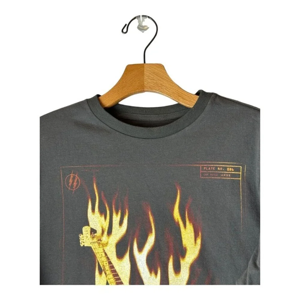 Gap Kids Shirt Youth Boys Large Gray Washed Black Guitar Long‎ Sleeve Tee NWT